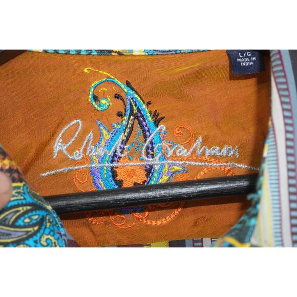 Robert Graham Button Down Shirt Mens Large Multicolor Paisley Embroidered Bold - Picture 4 of 8